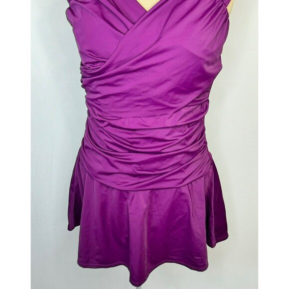 Swimsuits For All Plum Purple Ruched Pleated Swim Dress Size 18 - Picture 3 of 10
